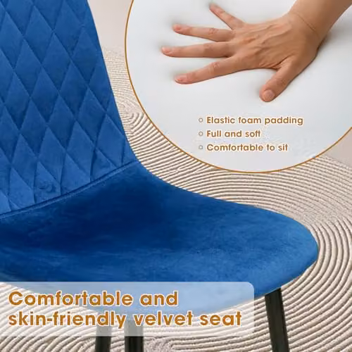 Alivio Set of 4 Blue Velvet Dining Chairs with Ergonomic Curved Backrests and Metal Legs – 5
