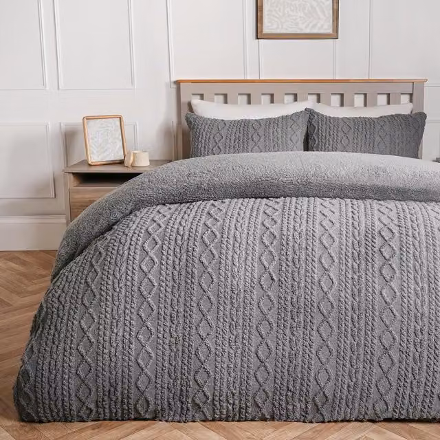 OHS Classic Grey Fleece Duvet Cover Set, W/D/H: 180 x 200 cm