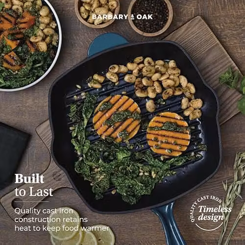 Barbary & Oak Nattura 28cm Cast Iron Grill Pan with Enamel Interior in Petrol Green – 6
