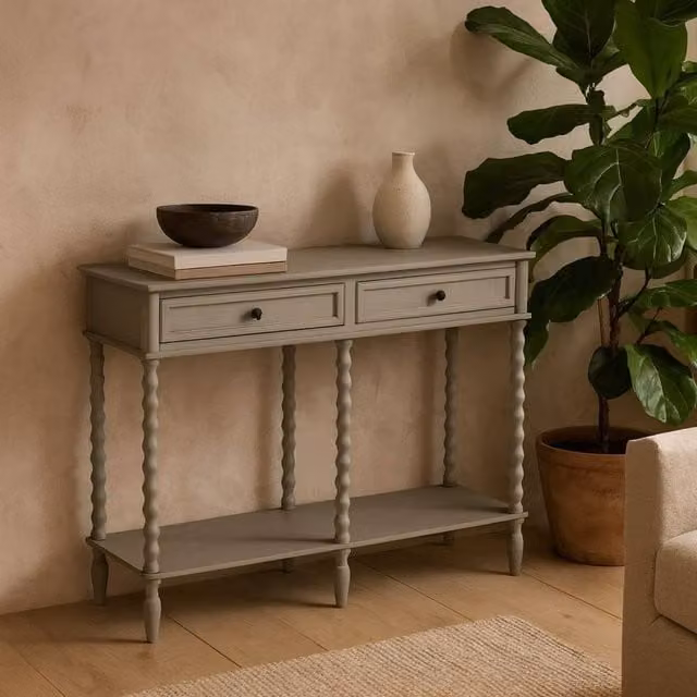 Wyld Haus Thuy Grey Wood Console Table, W: 40.0 cm, D: 40.0 cm, H: 81.0 cm