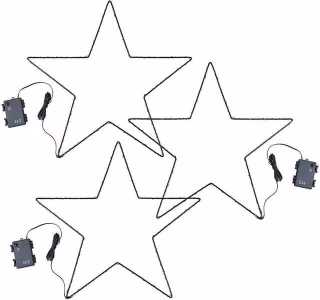 ValueLights 3 Pack Black Metal Star Outdoor Decorative LED String Lights with Warm White Light