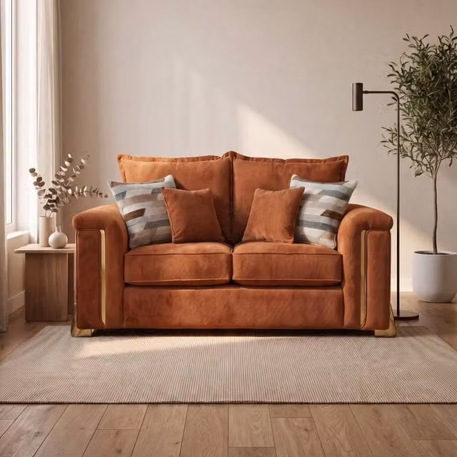 Somnior Deco Arch 2 Seater Sofa in Burnt Orange Columbus Sherpa Fabric
