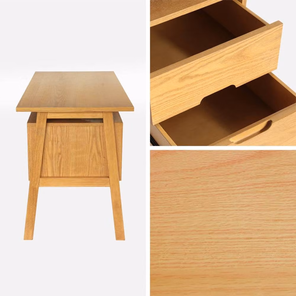 sweeek Writing Desk with 2 Drawers in Beige Oak and Rubberwood Veneer, W/D/H: 120 x 60 x 76 cm – 3