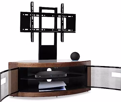 Centurion Supports PANGEA Black and Walnut Beam-Thru Curved True-Corner TV Cabinet with Mounting Arm for 32-50 inch Screens, W/D/H: 118 x 45 x 45 cm – 5