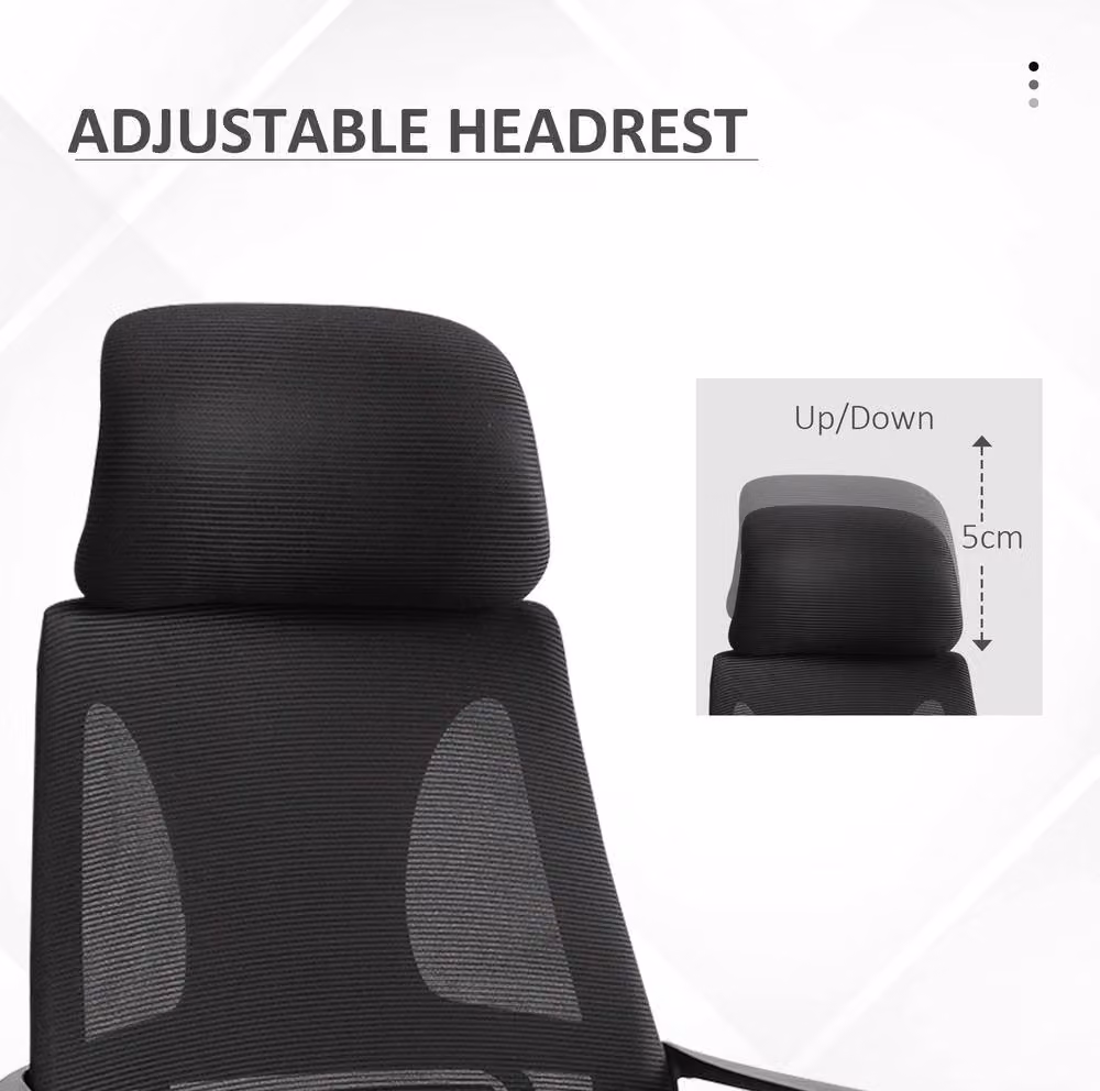 STILVORA Black Fabric Mesh Office Task Chair with Headrest, Armrests and Swivel Function, H 126 x W 120 x D 64 cm – 5