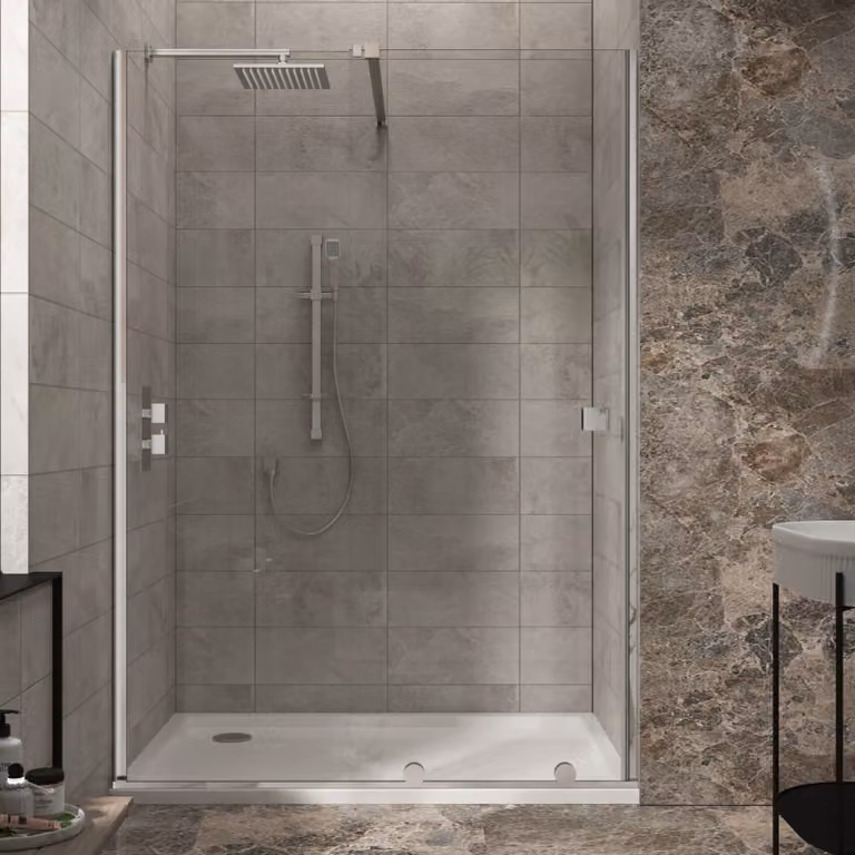 Luton Recessed Sliding Wet Room Shower Screen with 8mm Easy Clean Clear Glass, W: 100 cm, H: 195 cm, Chrome