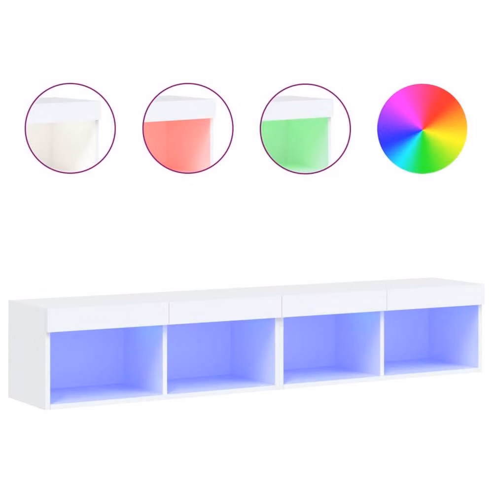 Berkfield Home Set of 2 White Modern TV Cabinets with LED Lights, W/D/H: 80 x 30 x 30 cm – 2
