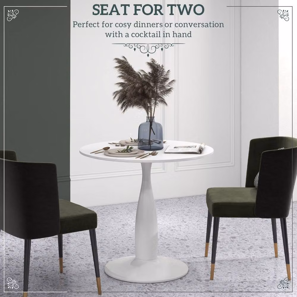 STILVORA Modern Round 2-Seater Dining Table in White with Metal Base – 4