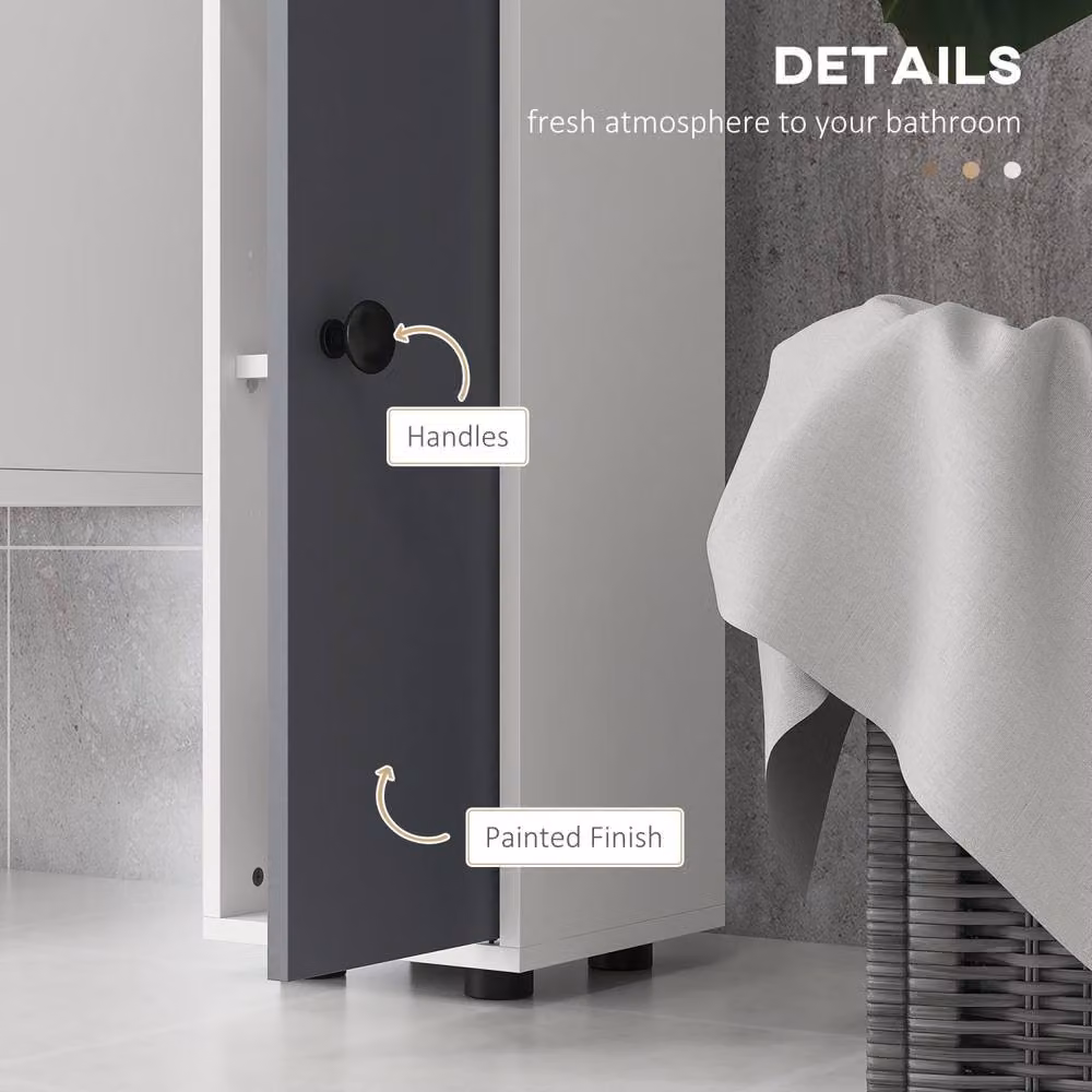 Wyld Haus Fidire Tall Slim Bathroom Cabinet in White and Grey with Drawers, Shelves and LED Lighting – 4
