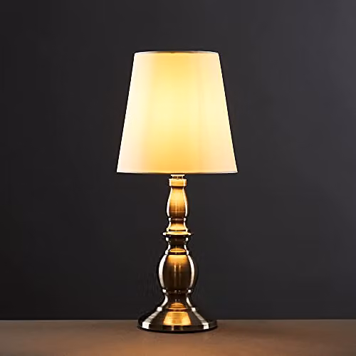 MiniSun Set of 2 Antique Brass Touch Table Lamps with Beige Fabric Shades, Dimmable – 4