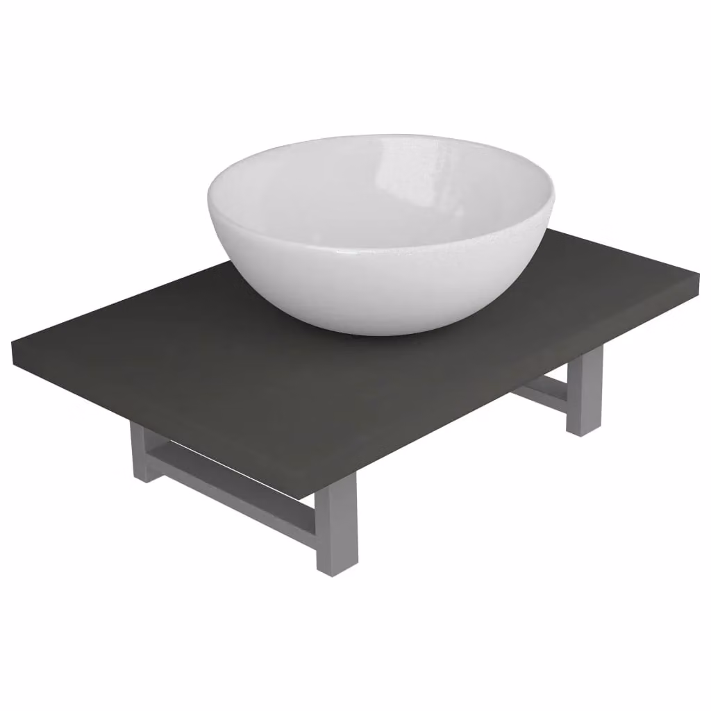 Berkfield Home Two Piece Wall Mounted Glossy Ceramic Bathroom Furniture Set in Grey – 2