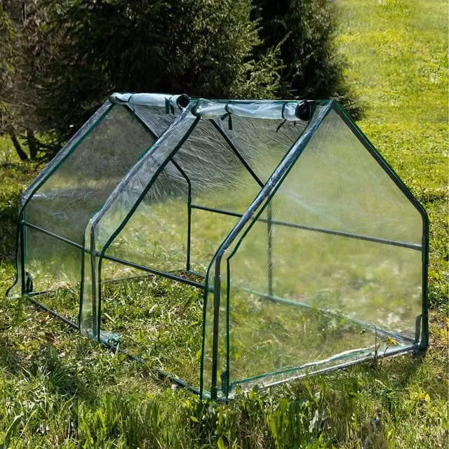 Livingandhome Apex Roof Gable Hobby Greenhouse with Metal Frame and Roller, Green