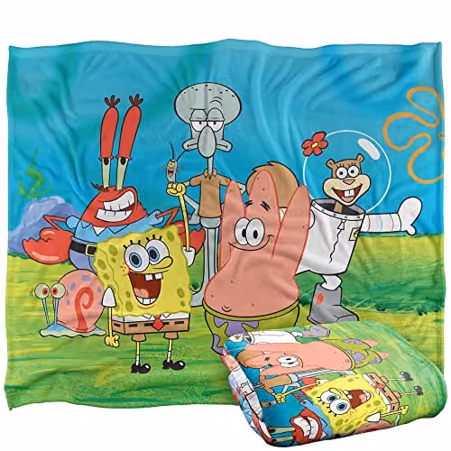 LOGOVISION Spongebob Group Scene Super Soft Fleece Throw Blanket, Multicolour, W: 152 cm, D: 127 cm – 1