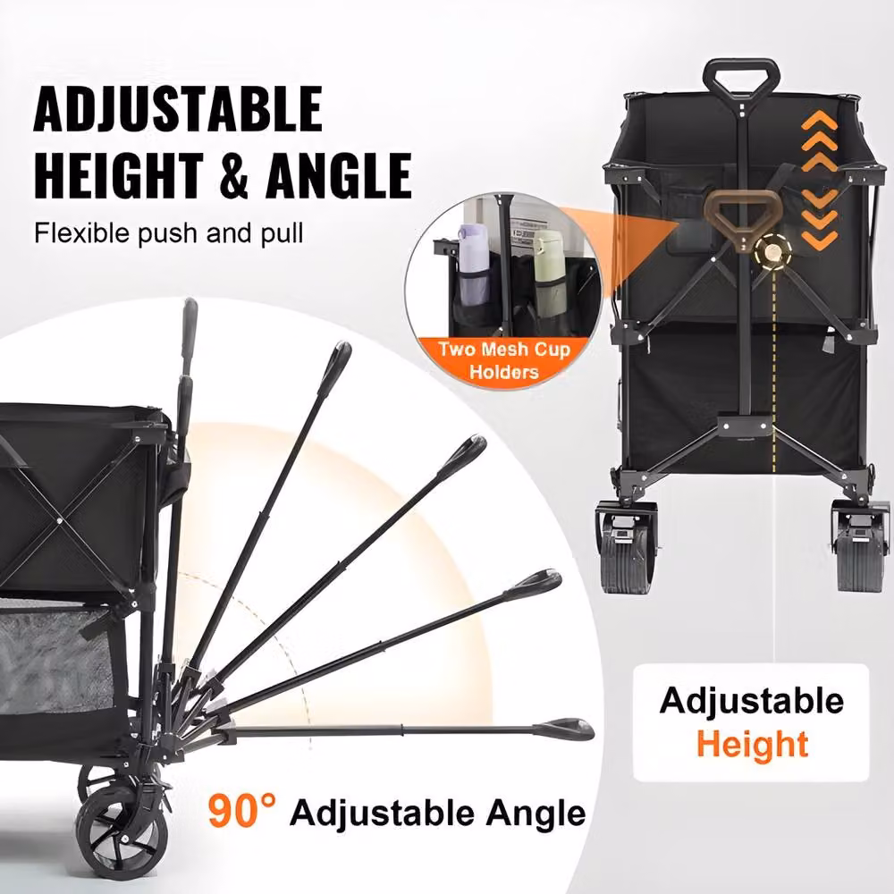 VEVOR Foldable Double Decker All-Terrain Trolley Wagon with Swivel Wheels, 400L Capacity, 450 lbs Load, Black – 5