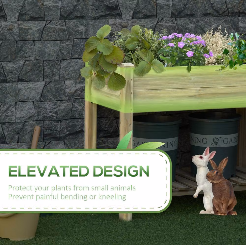 STILVORA Wooden Raised Planter with Storage Shelf in Brown or Sand, W/D/H: 91 x 51 x 76 cm – 4