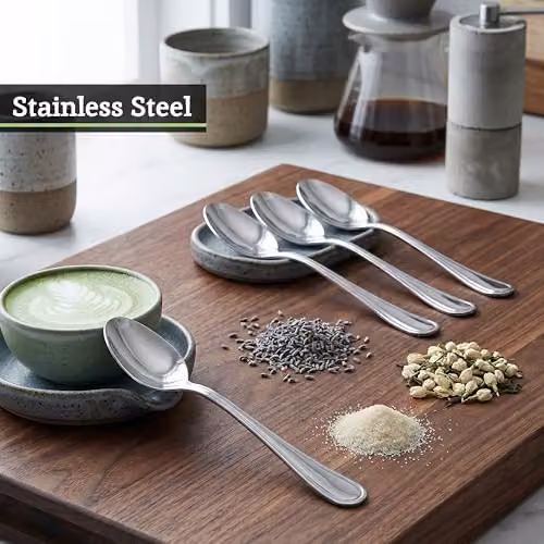 Premier Housewares Set of 4 Silver Stainless Steel Teaspoons, Polished Finish, Length: 19 cm – 5