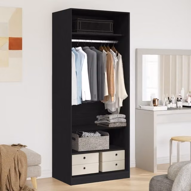Berkfield Home Black Modern Wardrobe with Integrated Drawers, W/D/H: 80 x 50 x 200 cm