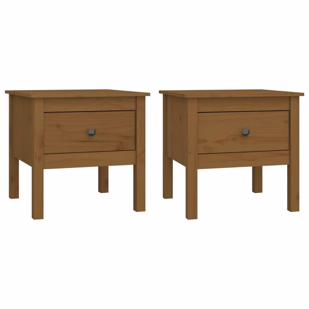 Berkfield Home Set of 2 Nesting Side Tables in Honey Brown Solid Pine Wood, W/D/H: 50 x 50 x 49 cm – 3