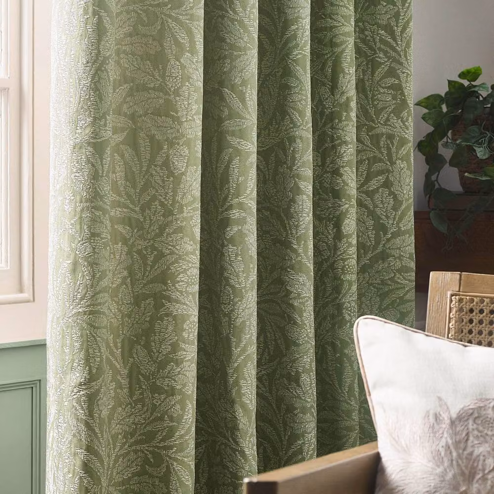 Morris & Co. Acorn Tonal Matt Jacquard Pencil Pleat Curtains in Green, Width: 229 cm, Drop: 183 cm – 4