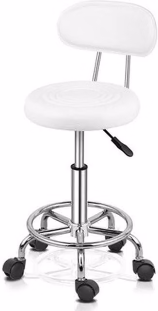 NESTLUNE White PU Leather Round Salon Stool with Backrest – 1