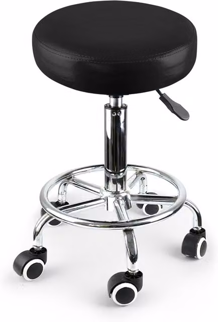 Levede Black Adjustable Swivel Salon Stool with Hydraulic Lift and Castors