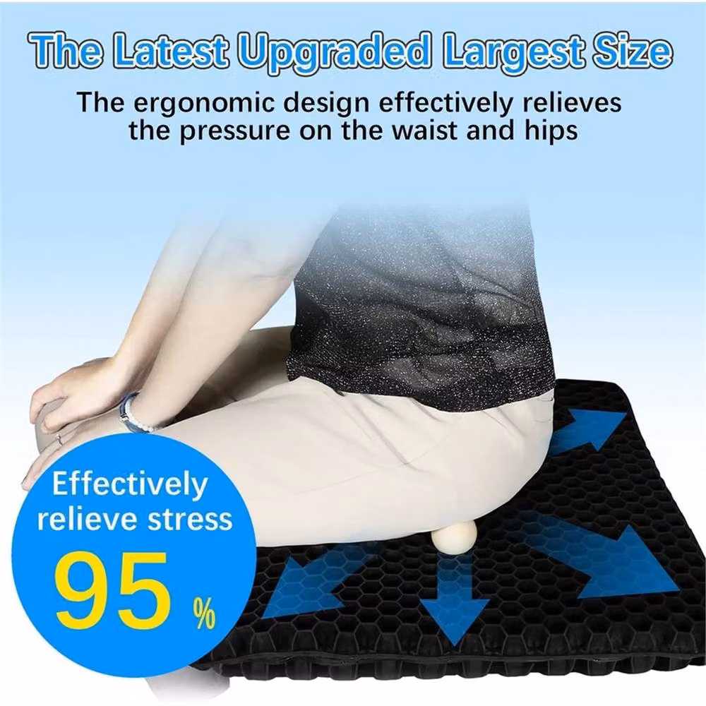 Nordara Black Gel Seat Cushion for Lower Back Pain Pressure Relief, W: 45 cm x D: 41 cm x H: 4 cm – 7