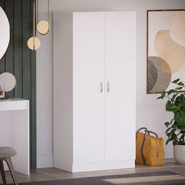 HD Designs 2 Door MDF Wardrobe in White, H 170 cm x W 76 cm x D 47 cm