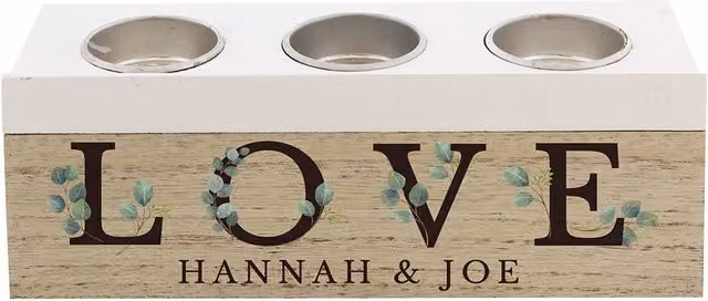 Personalised Memento Company Personalised Botanical Triple Tea Light Box in Light Brown Wood