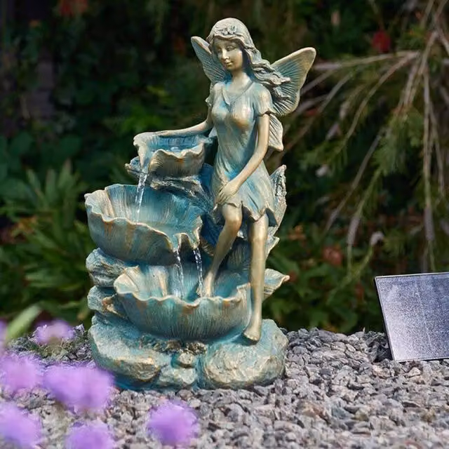Marco Paul Solar Fairy Falls Cascade Water Fountain in Turquoise and Multicolour Stone Effect – 1