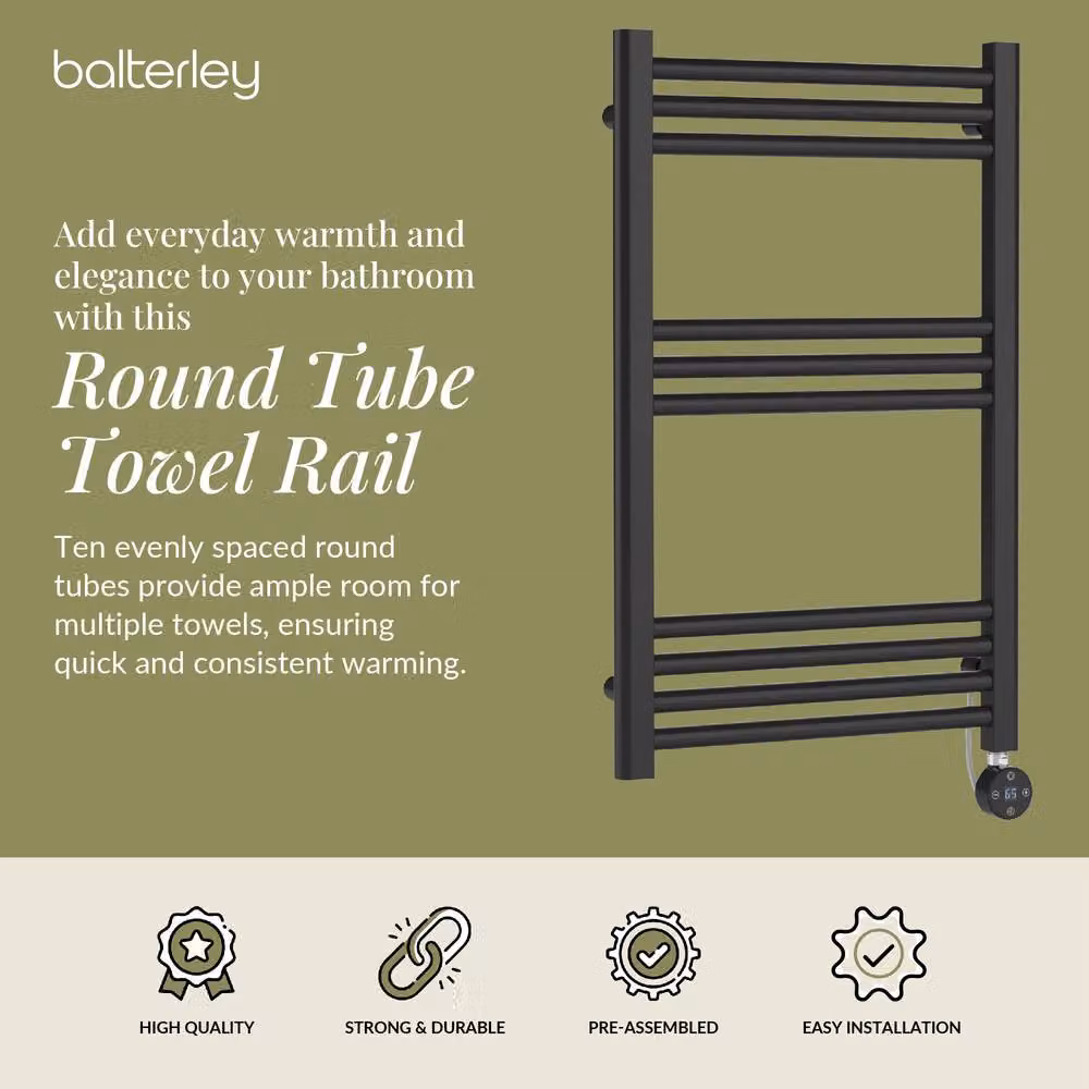 Balterley Electric Round Tube Towel Rail with 10 Bars, Grey Anthracite, W: 80 cm, H: 50 cm – 2