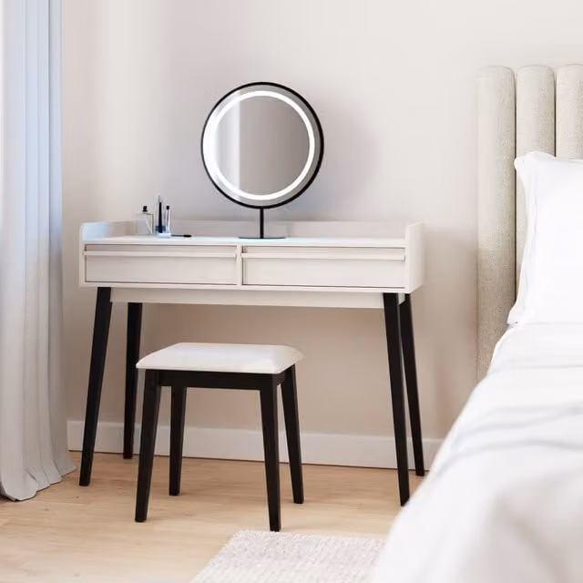 GFW Phoebe Dressing Table with LED Mirror and Stool in Natural