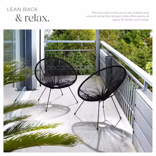 tectake Set of 2 Retro Design Garden Chairs in Black – 2