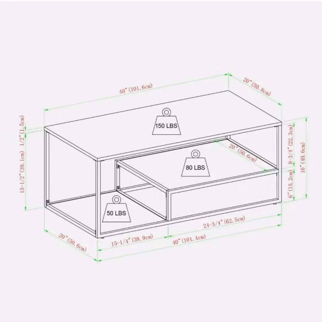 EONLION Modern Rectangular Tiered Coffee Table in White with Metal and Wood Finish – 2