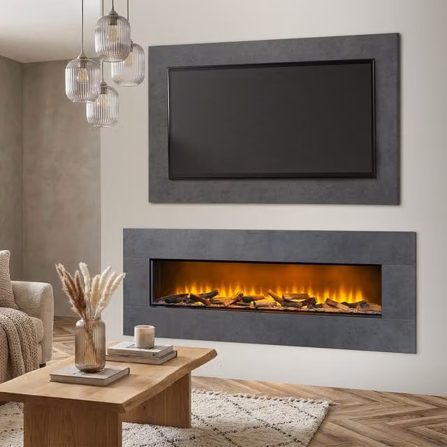 Acantha Pinnacle Fully Inset Electric Media Wall Fire with Slate Effect in Grey