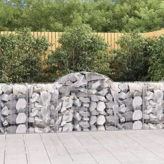 Berkfield Home Arched Gabion Baskets, 10 Pieces, Silver Galvanised Steel, W: 200 cm, D: 50 cm, H: 80-100 cm