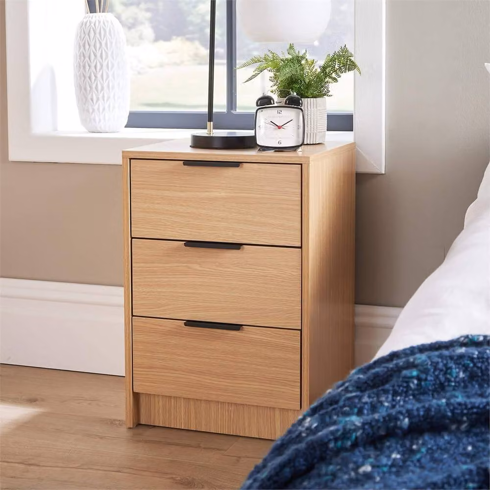NESTLUNE Modern 3 Drawer Oak Bedroom Storage Unit in Light Oak, W: 100 cm, D: 15 cm, H: 15 cm – 2