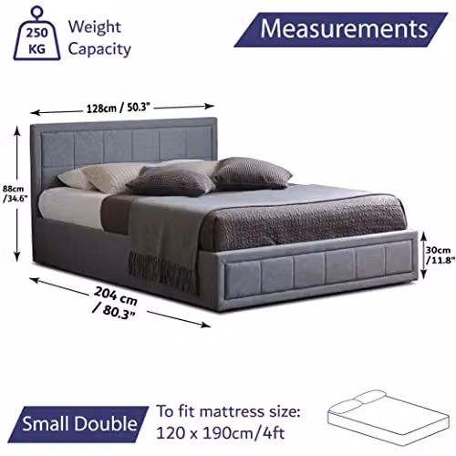 Home Treats Grey Fabric Upholstered Ottoman Bed Frame and Spring Mattress Set W/D/H: 120 x 200 x 88 cm – 2