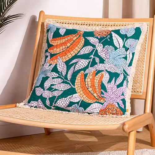 Furn Cypressa Mediterranean Floral Cotton and Polyester Filled Square Cushion in Petrol, W/D/H: 50 x 50 x 50 cm – 5