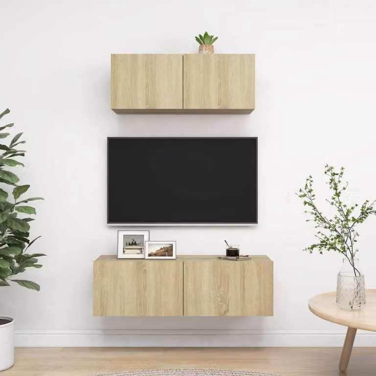 Berkfield Home Practical 2 Piece TV Cabinet Set in Sonoma Oak and Light Tan Beige Engineered Wood