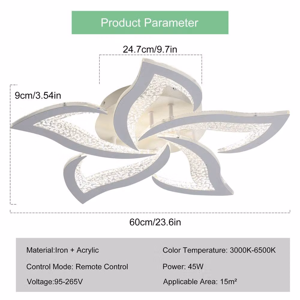 NIVOR 5-Light 48W Dimmable LED Flower Flush Mount Ceiling Lamp with Remote Control in White – 2