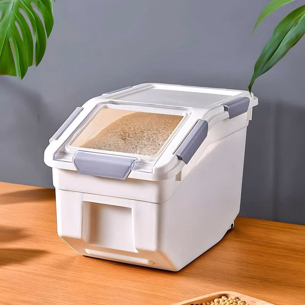 VOGREX White and Transparent Plastic Rice Dispenser Storage Container with Lid for 10kg of Grain or Pasta – 2