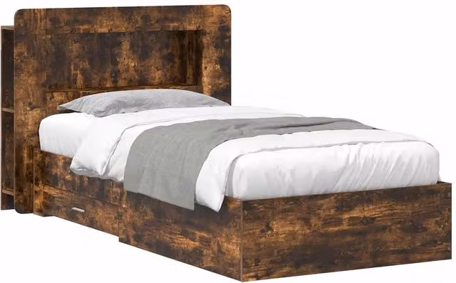 Berkfield Home Modern Bed Frame with Storage Drawers in Smoked Oak Brown, W/D/H: 100 x 200 cm – 1