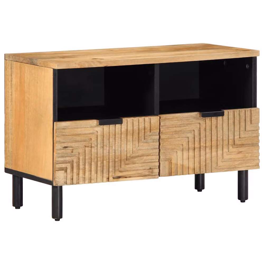 Berkfield Home Brown Mango Wood and Metal TV Cabinet, W: 70 cm, D: 33 cm, H: 46 cm – 2