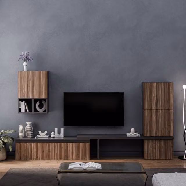 Decorotika Getafe Wall Mounted Modern Entertainment Center in Black and Brown