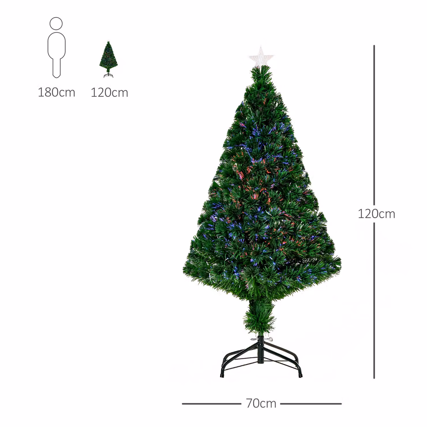 HOMCOM Pre-Lit LED Artificial Christmas Tree with Metal Base, Height: 1.2 m – 3