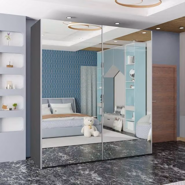 Sliding Wardrobes 4U Modern Mirrored Sliding Door Wardrobe in Grey, W: 150 cm, H: 217 cm