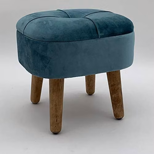 M S L Blue Velvet Storage Stool with Wood Frame, W: 30 cm, D: 30 cm, H: 34 cm – 1