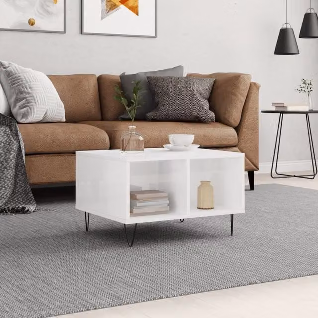 Berkfield Home Modern Glossy White Coffee Table W: 60 cm, D: 50 cm, H: 36.5 cm – 1