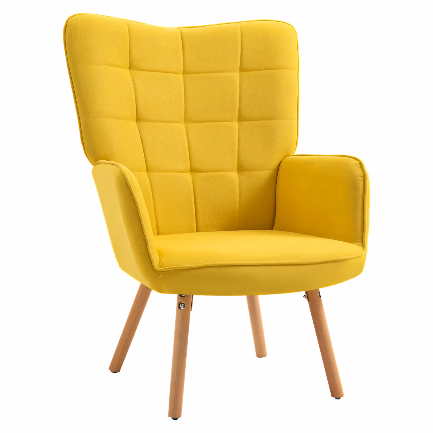 HOMCOM Mid-Century Modern Velvet Tufted Wingback Accent Armchair with Wood Legs in Yellow – 2