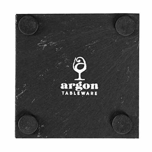 Argon Tableware Square Black Slate Coasters, 6 Piece, Diameter: 10 cm – 2